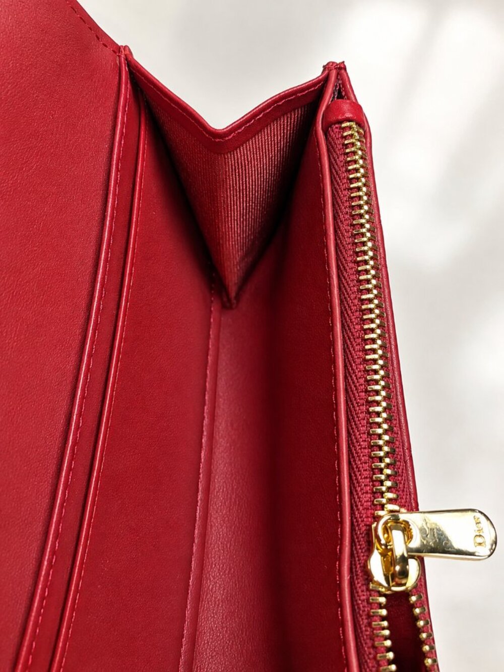 Christian Dior Lady Dior Cannage Quilted Red Leather Wallet w/ Gold Charms - New - Picture 4 of 6
